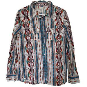 Cotton & Rye Womens Pearl Snap Button Up Southwestern Shirt Size XL Aztec Wester